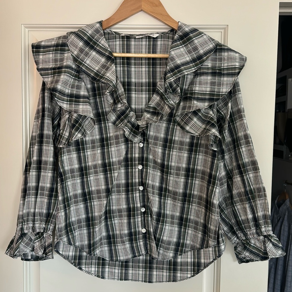 Veronica Beard Plaid Ruffle Top Size 4